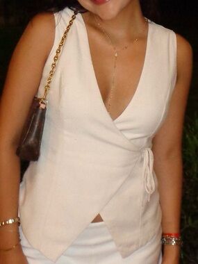 Cream Wrap-Style V-Neck Top